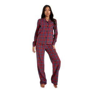NWT Boohoo TALL CHRISTMAS FLANNEL PAJAMA SET in Red/Navy - Size‎ US 4